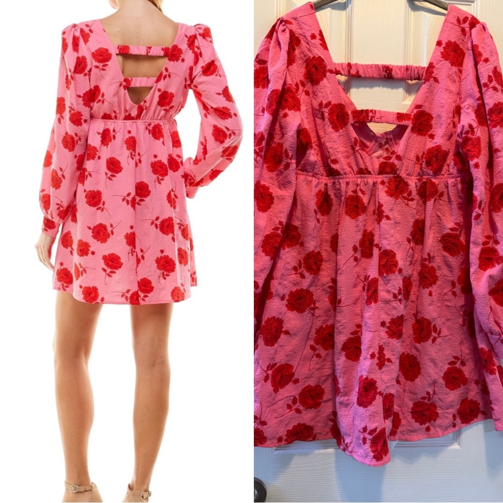 🎀 Crystal Doll - Women’s Juniors Floral Puff Sleeve Mini Dress - Size Large 🎀